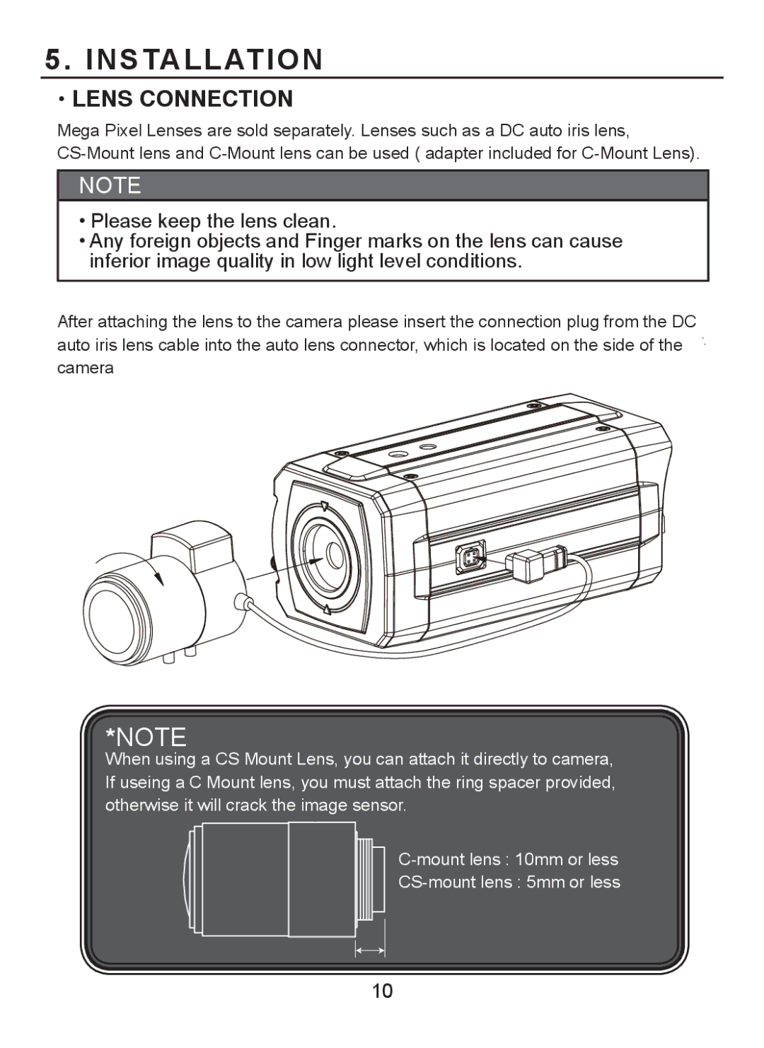 EverFocus EQH5000 operation manual Installation, Lens Connection 