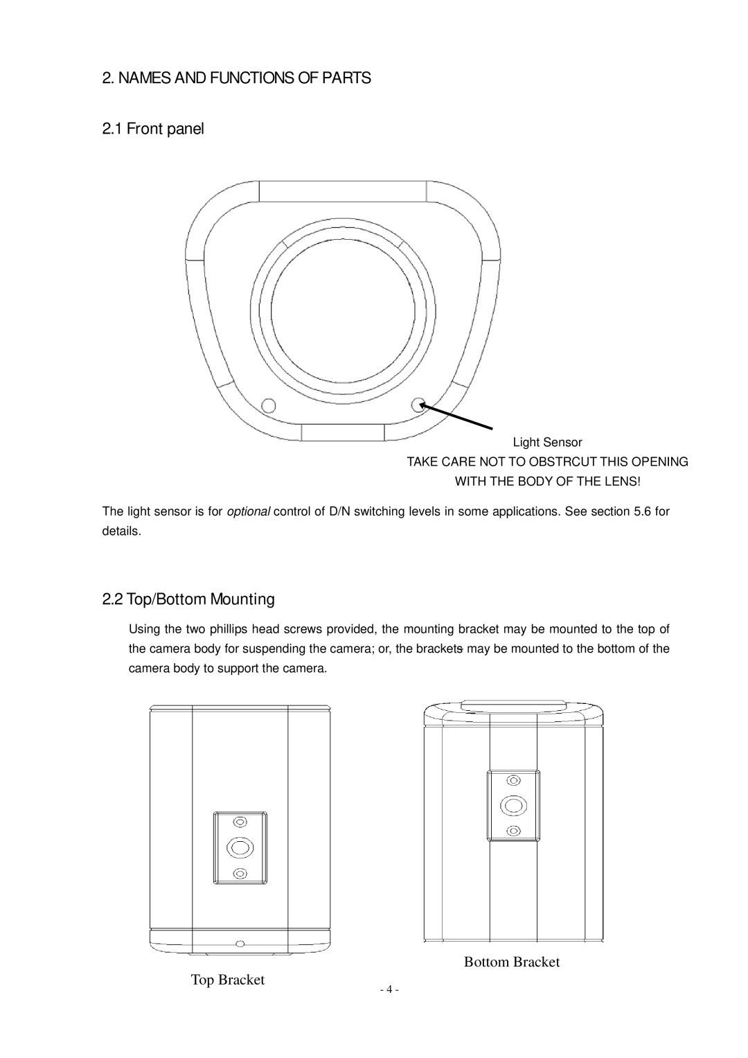 EverFocus EQH5200 specifications Names and Functions of Parts 2.1 Front panel, Top/Bottom Mounting 