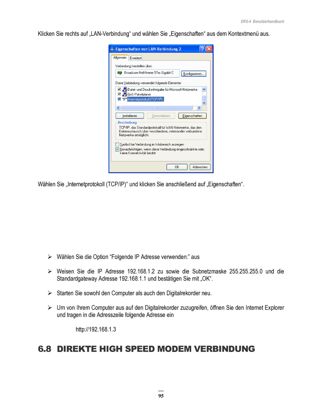 EverFocus ERS-4 manual Direkte High Speed Modem Verbindung 