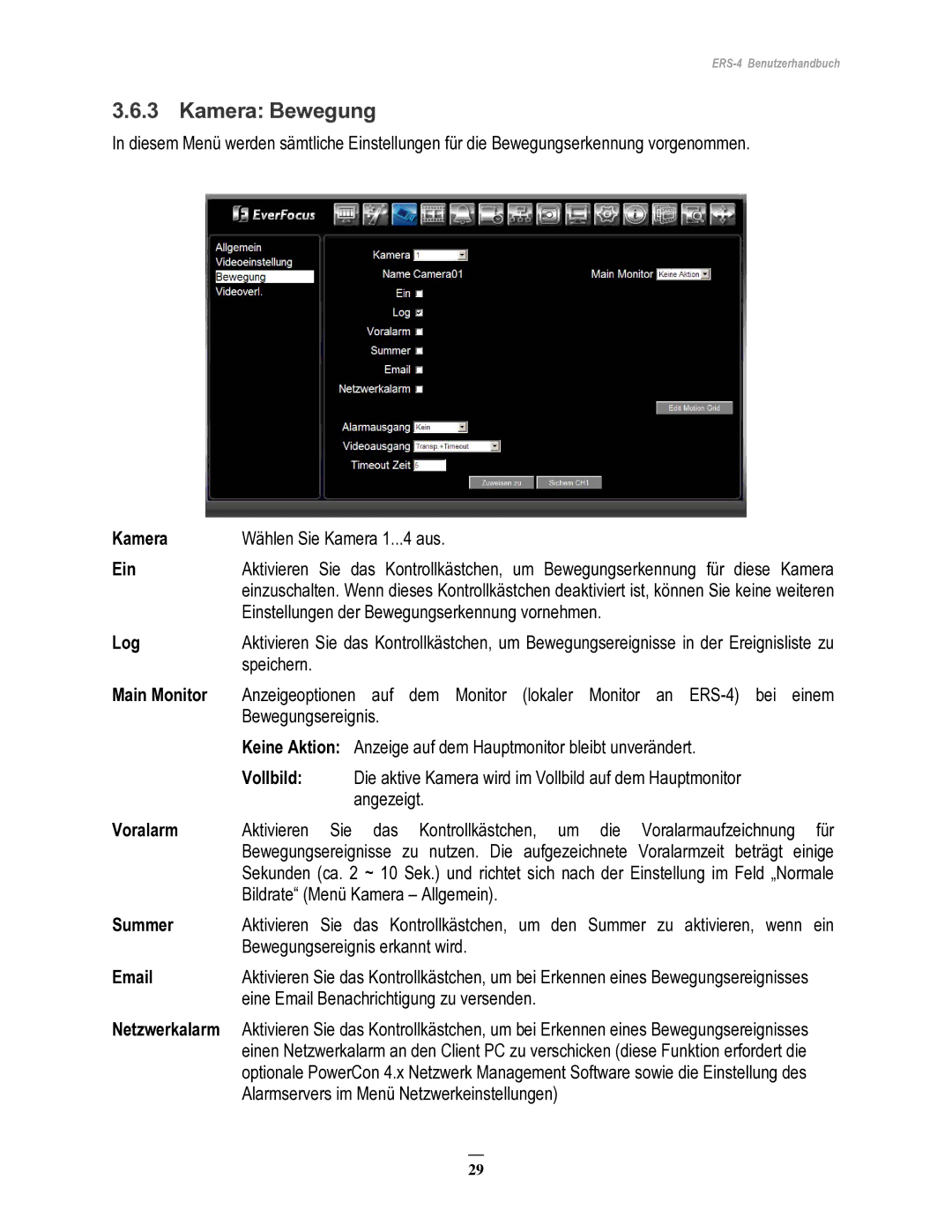 EverFocus ERS-4 manual Kamera Bewegung 