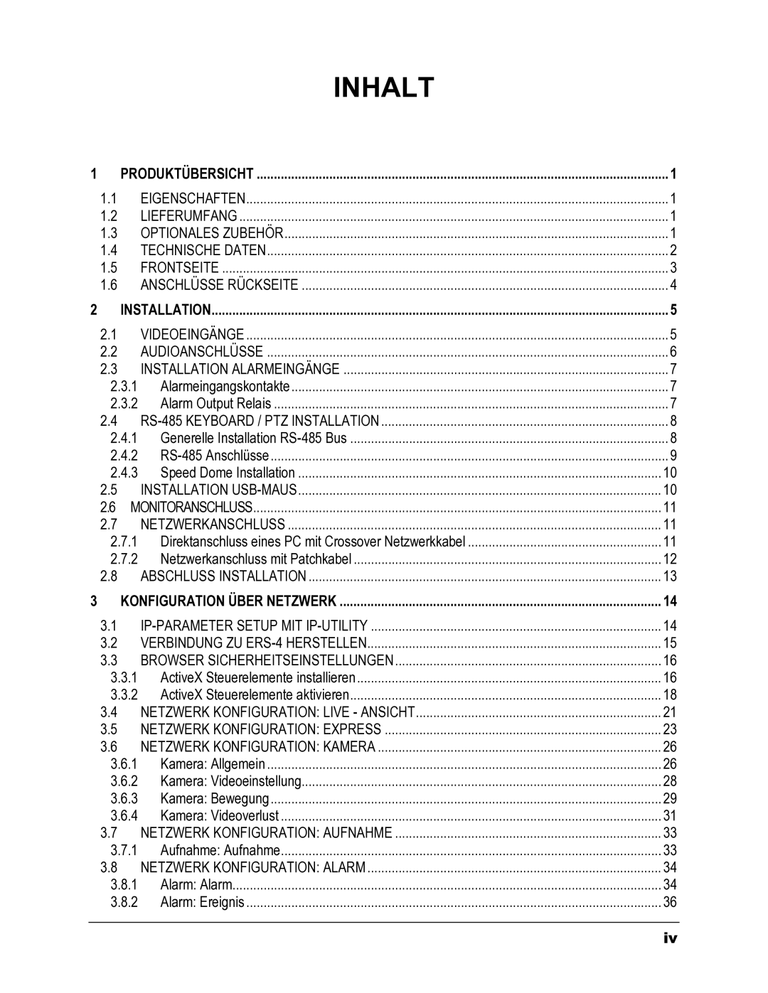 EverFocus ERS-4 manual Inhalt 