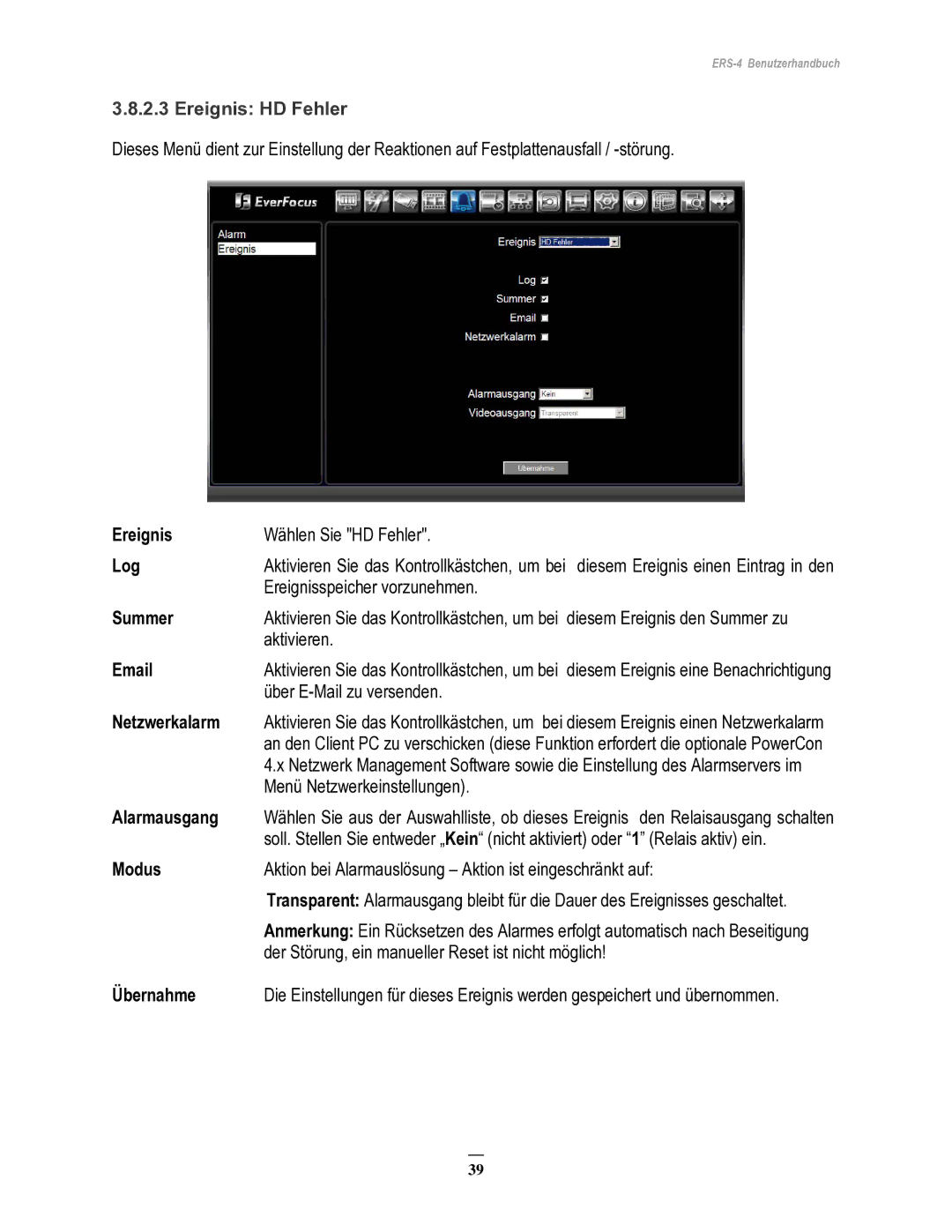 EverFocus ERS-4 manual Ereignis HD Fehler 