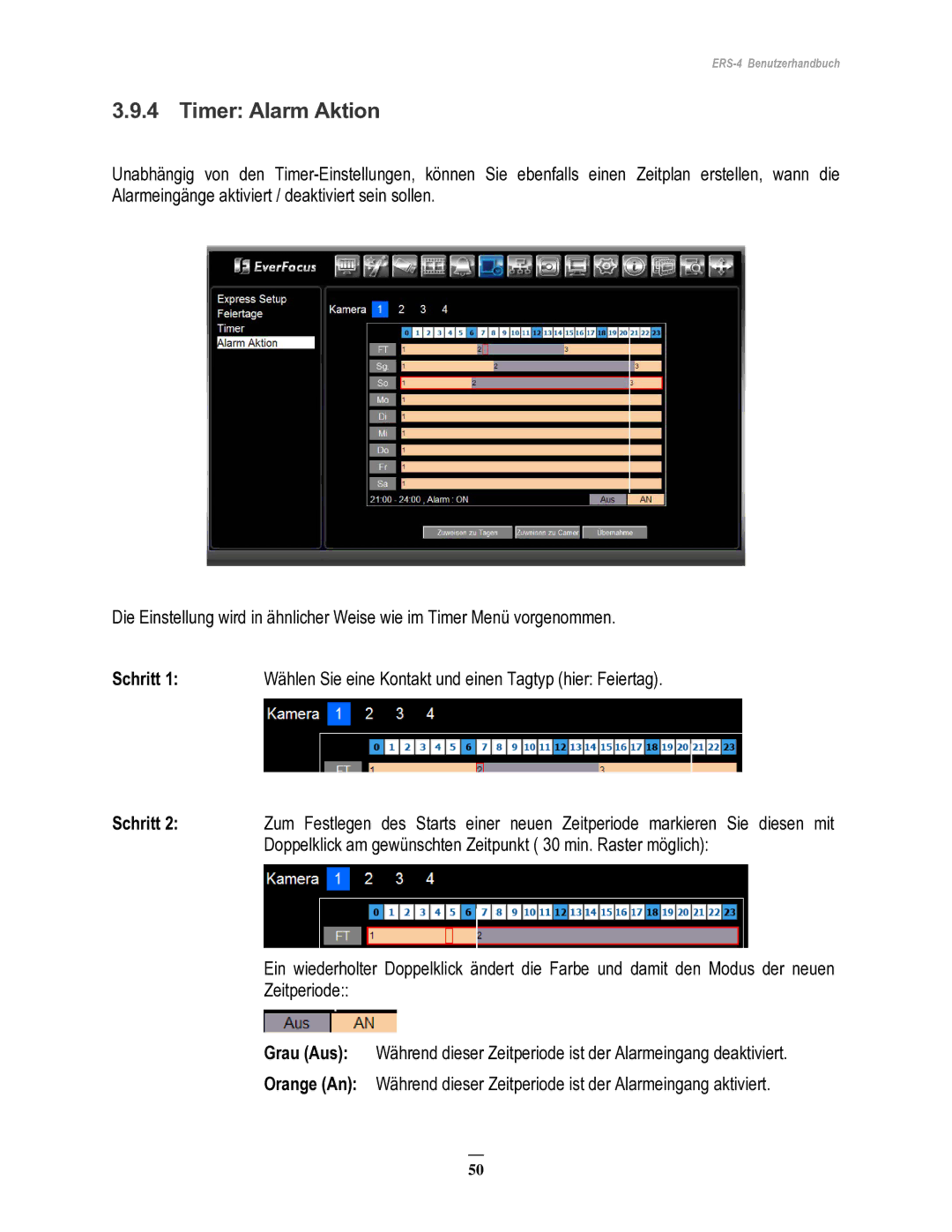 EverFocus ERS-4 manual Timer Alarm Aktion 