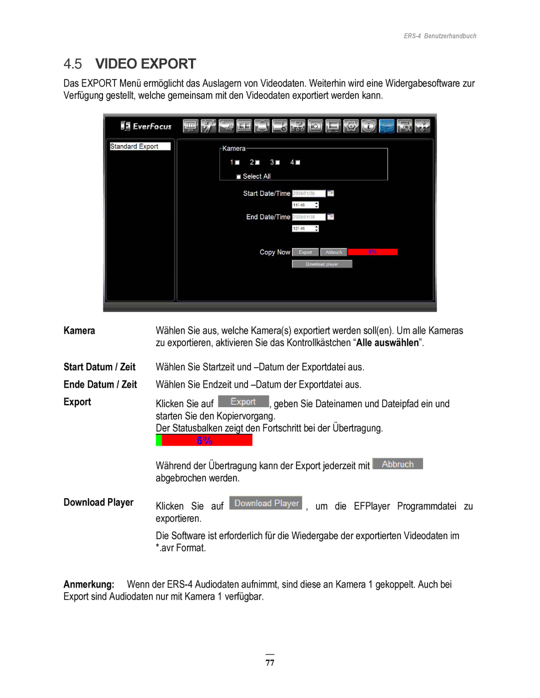 EverFocus ERS-4 manual Video Export 