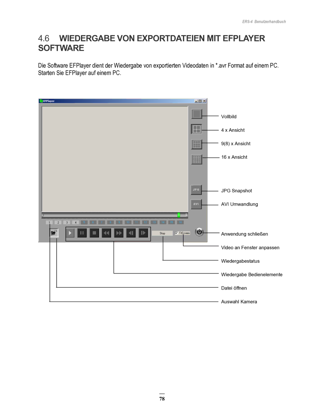 EverFocus ERS-4 manual Wiedergabe VON Exportdateien MIT Efplayer Software 