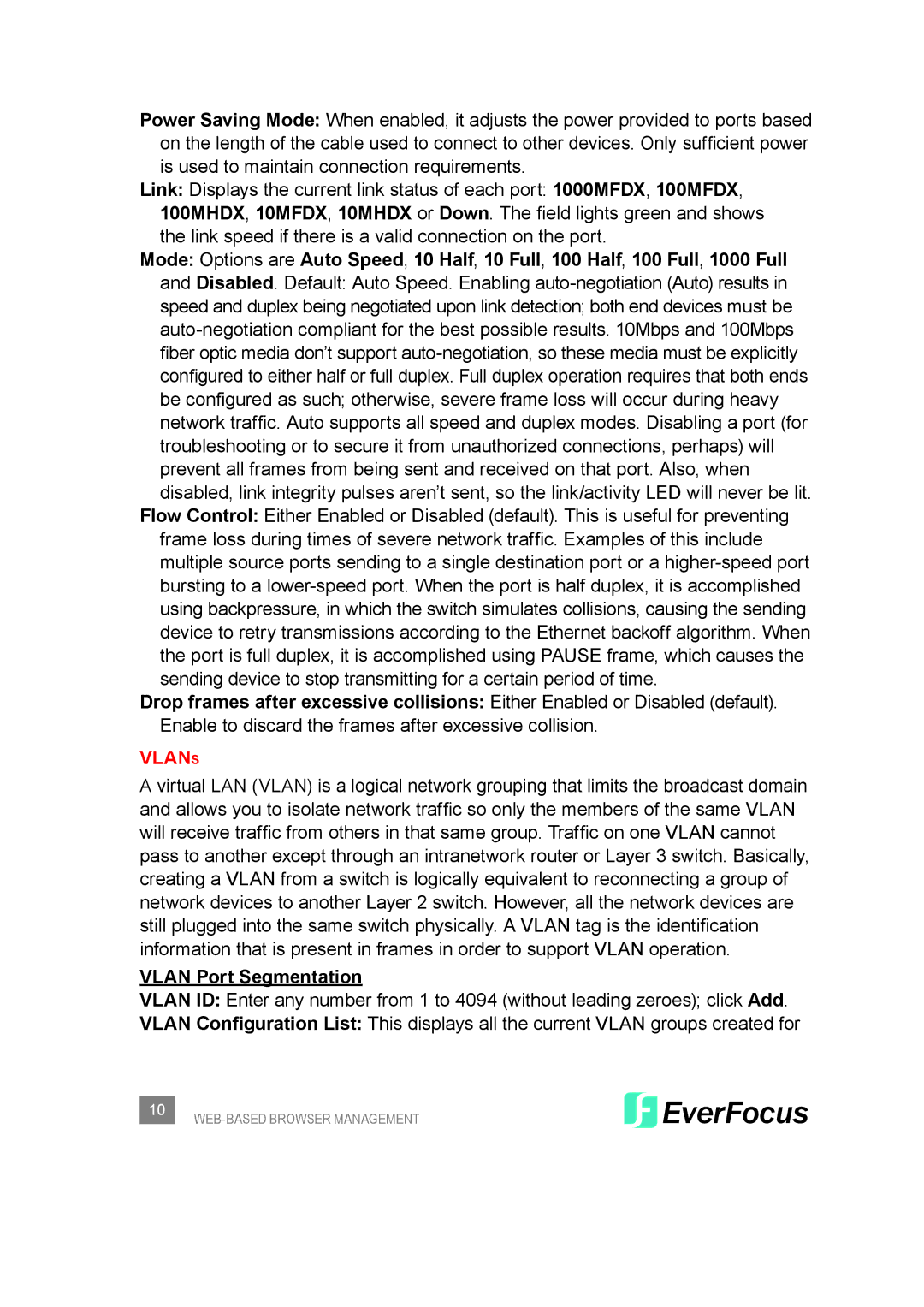 EverFocus ESM308T000D user manual VLANs, Vlan Port Segmentation 