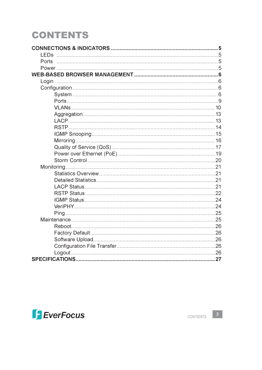 EverFocus ESM308T000D user manual Contents 