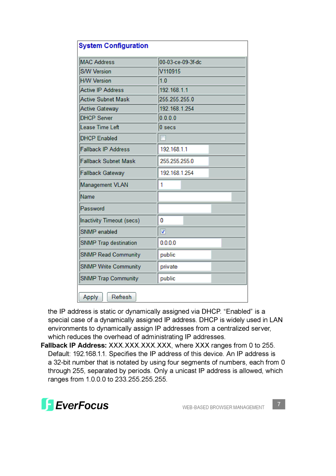 EverFocus ESM308T000D user manual WEB-BASED Browser Management 