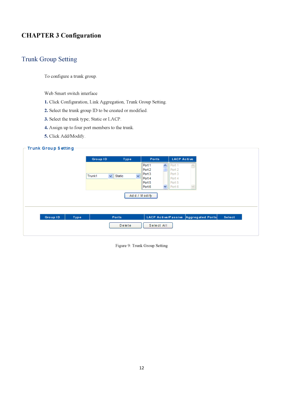 EverFocus ESM316T002R user manual Configuration, Trunk Group Setting 