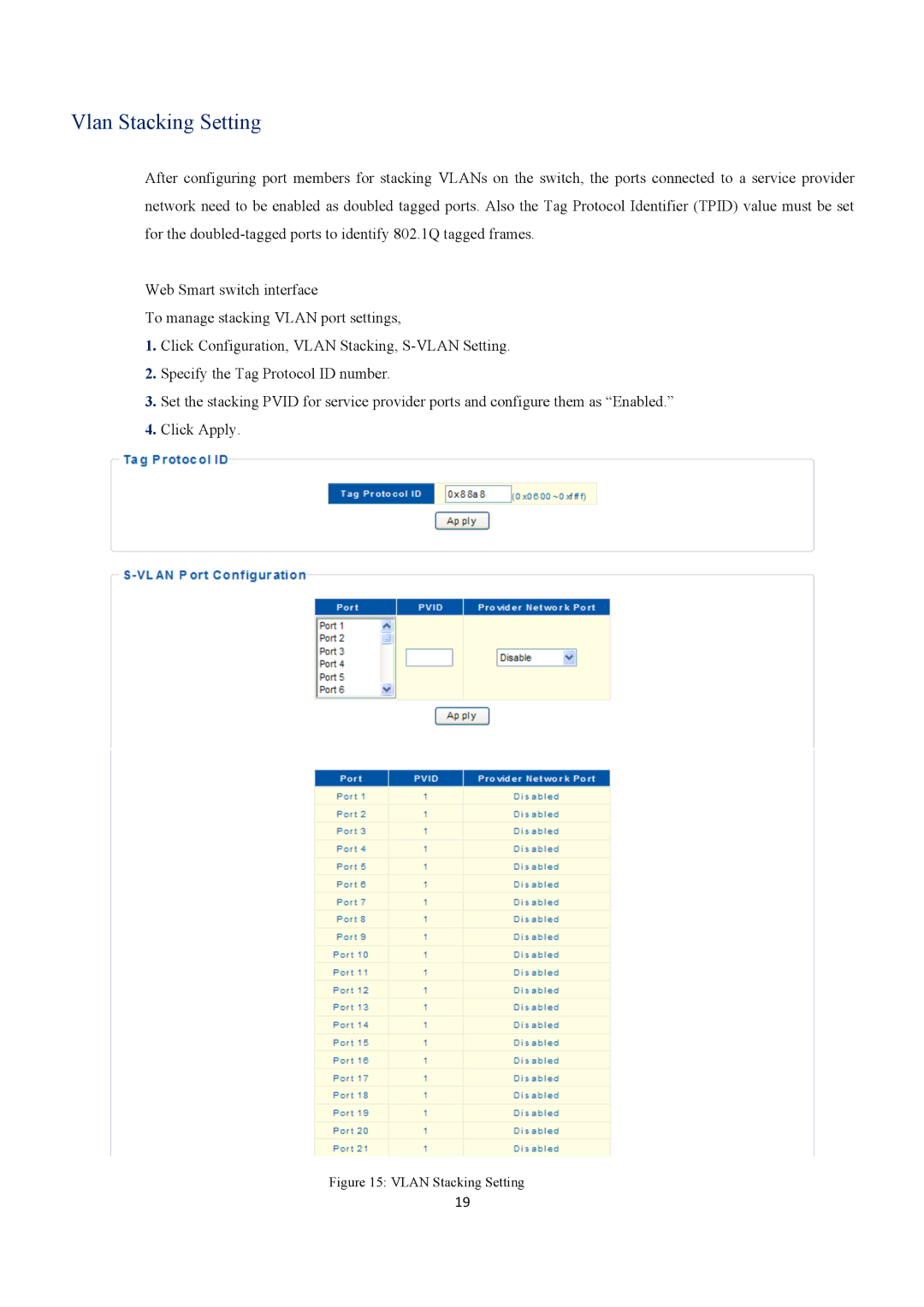 EverFocus ESM316T002R user manual Vlan Stacking Setting 