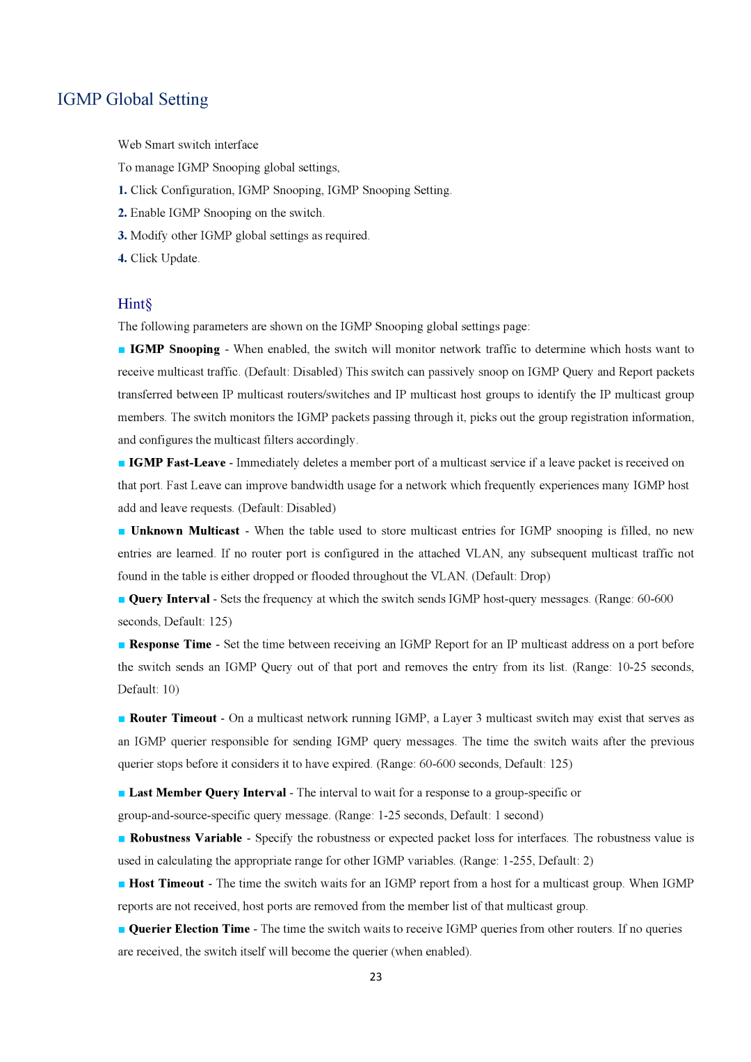 EverFocus ESM316T002R user manual Igmp Global Setting 