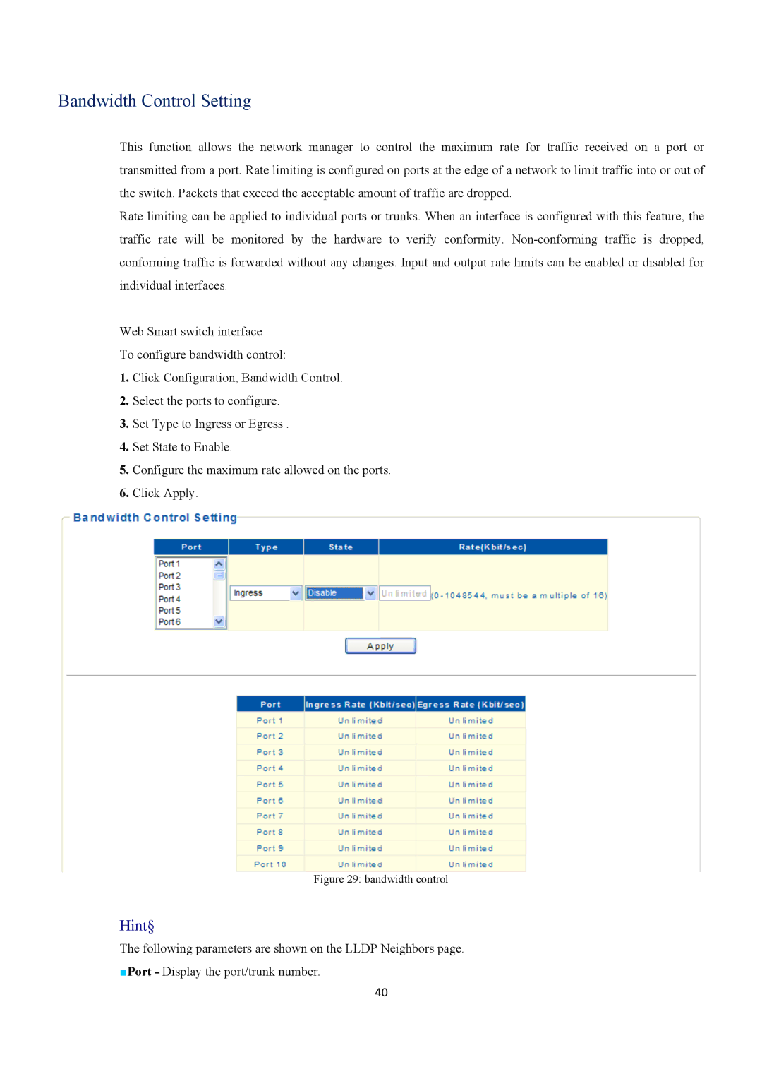 EverFocus ESM316T002R user manual Bandwidth Control Setting, Bandwidth control 