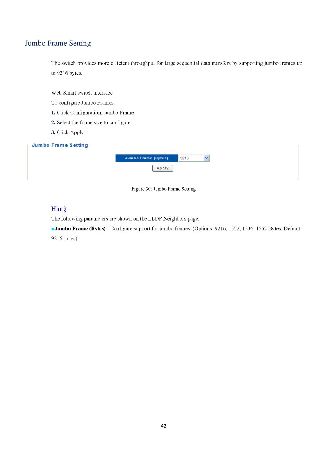 EverFocus ESM316T002R user manual Jumbo Frame Setting 