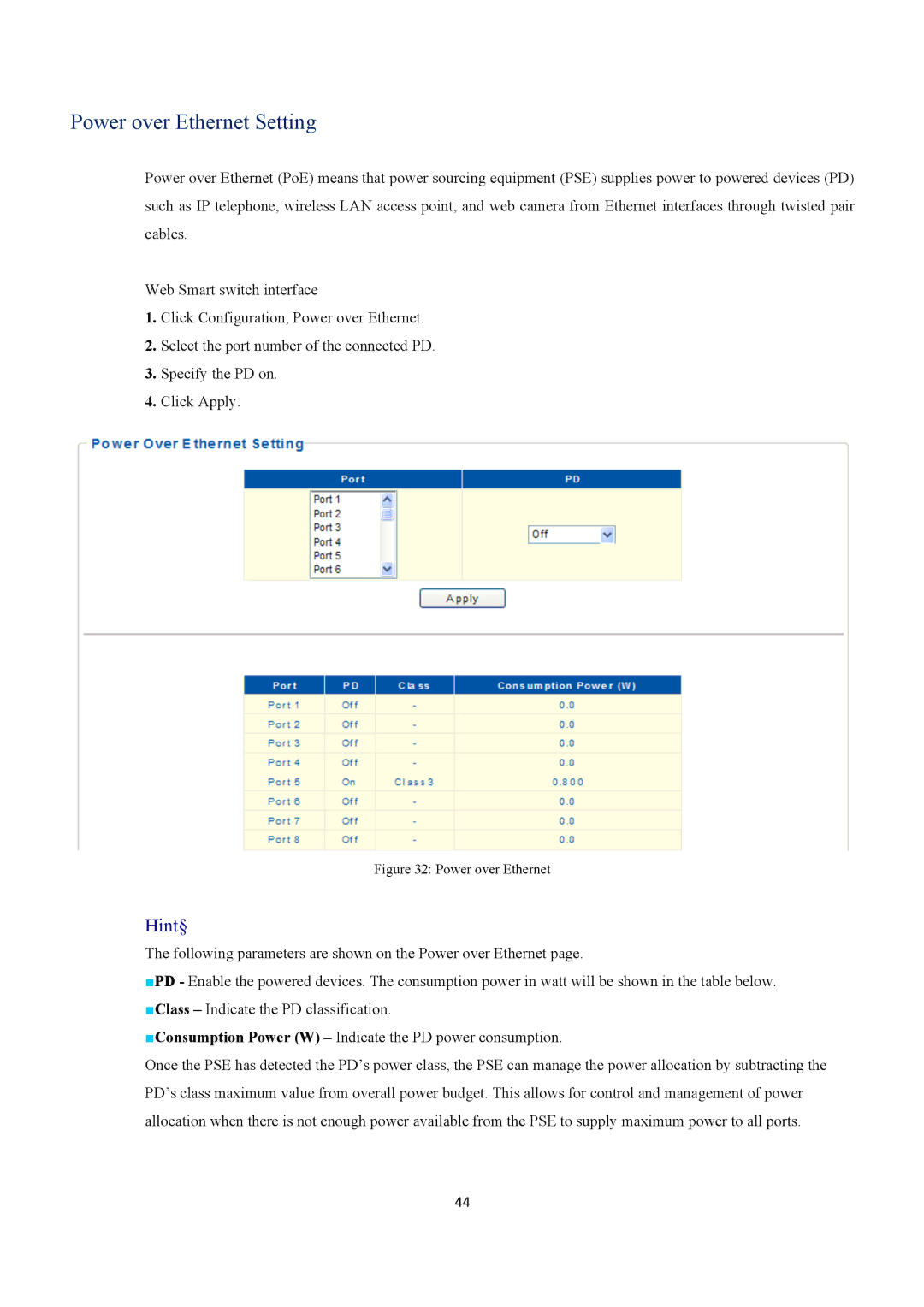 EverFocus ESM316T002R user manual Power over Ethernet Setting 