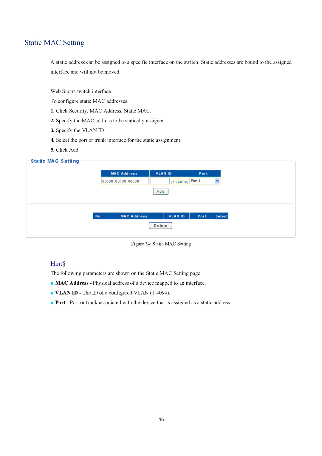 EverFocus ESM316T002R user manual Static MAC Setting 