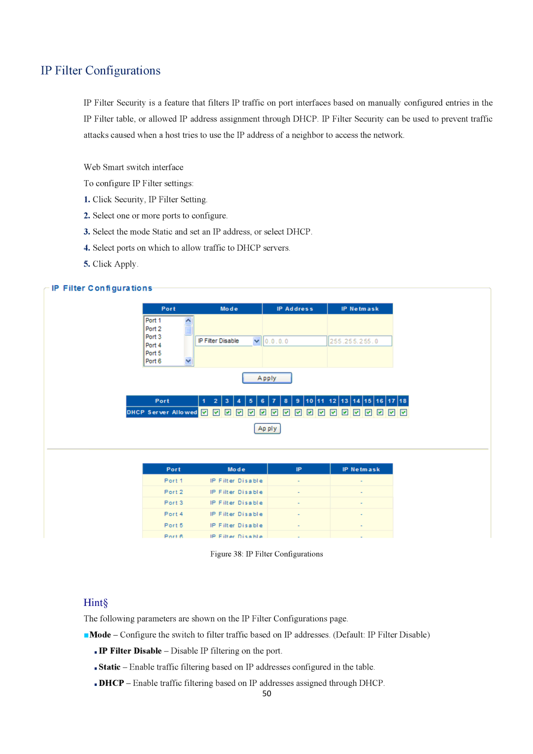 EverFocus ESM316T002R user manual IP Filter Configurations 