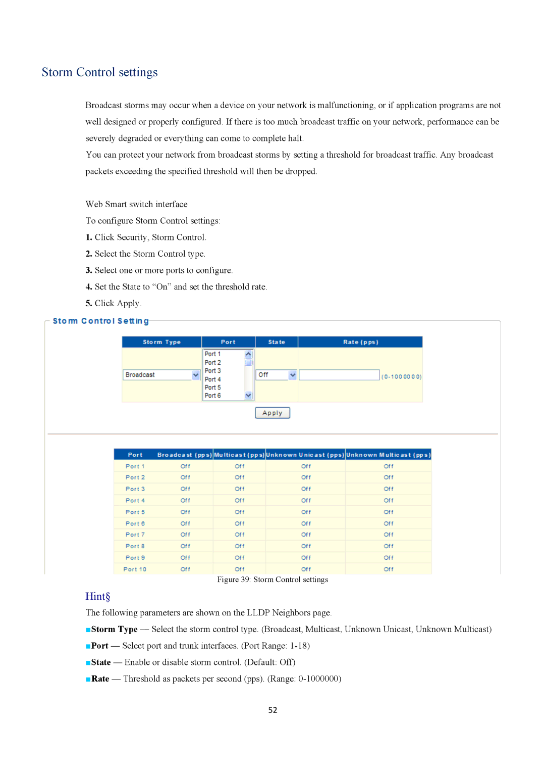 EverFocus ESM316T002R user manual Storm Control settings 