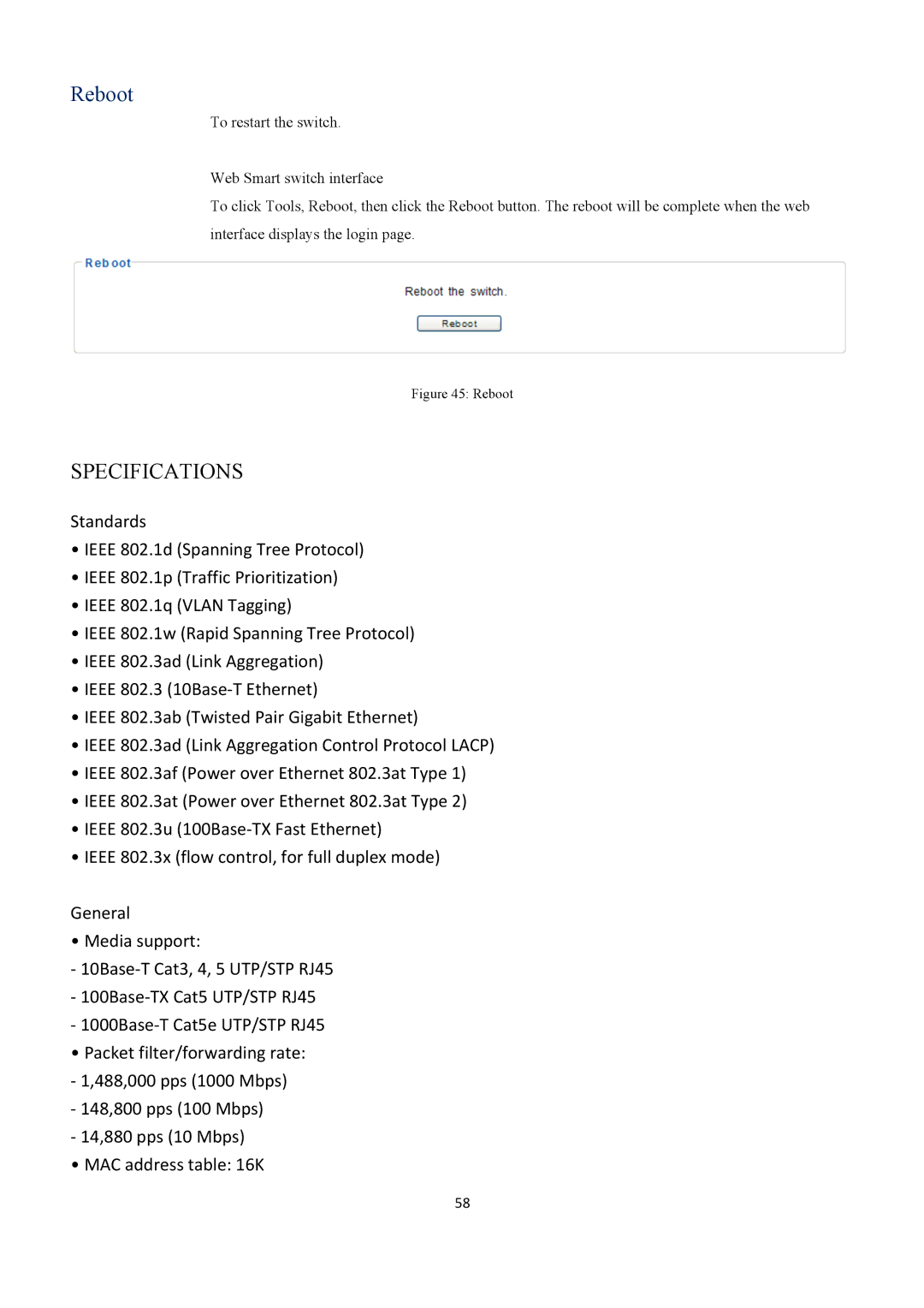 EverFocus ESM316T002R user manual Reboot, Specifications 