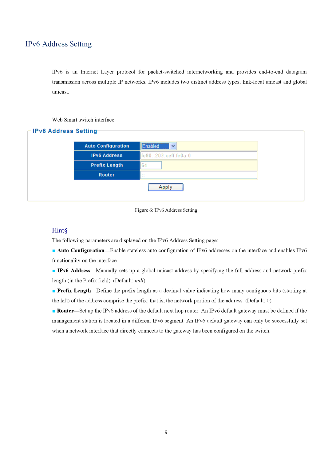 EverFocus ESM316T002R user manual IPv6 Address Setting, Hint§ 