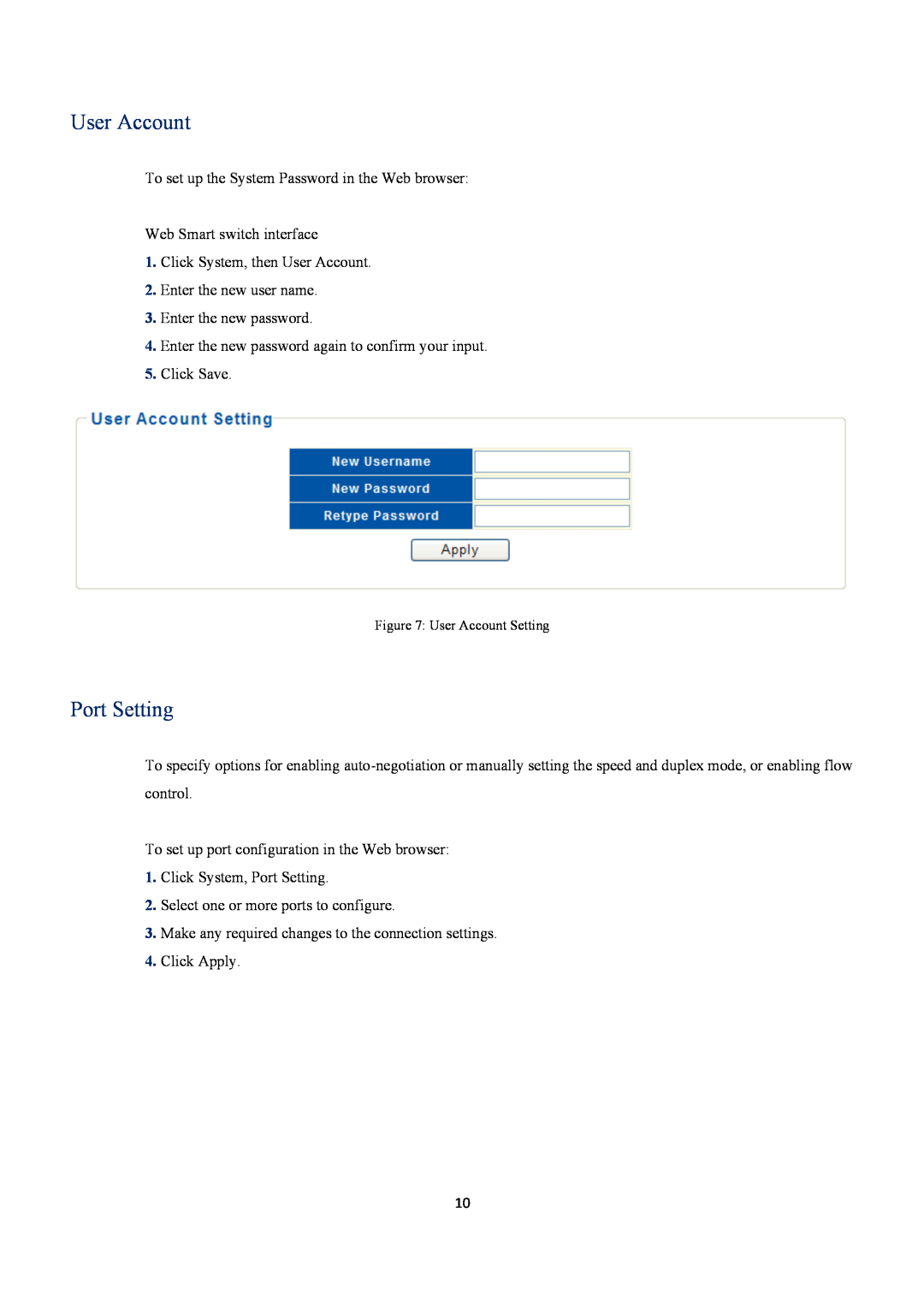 EverFocus ESM316T002R user manual Port Setting, User Account Setting 