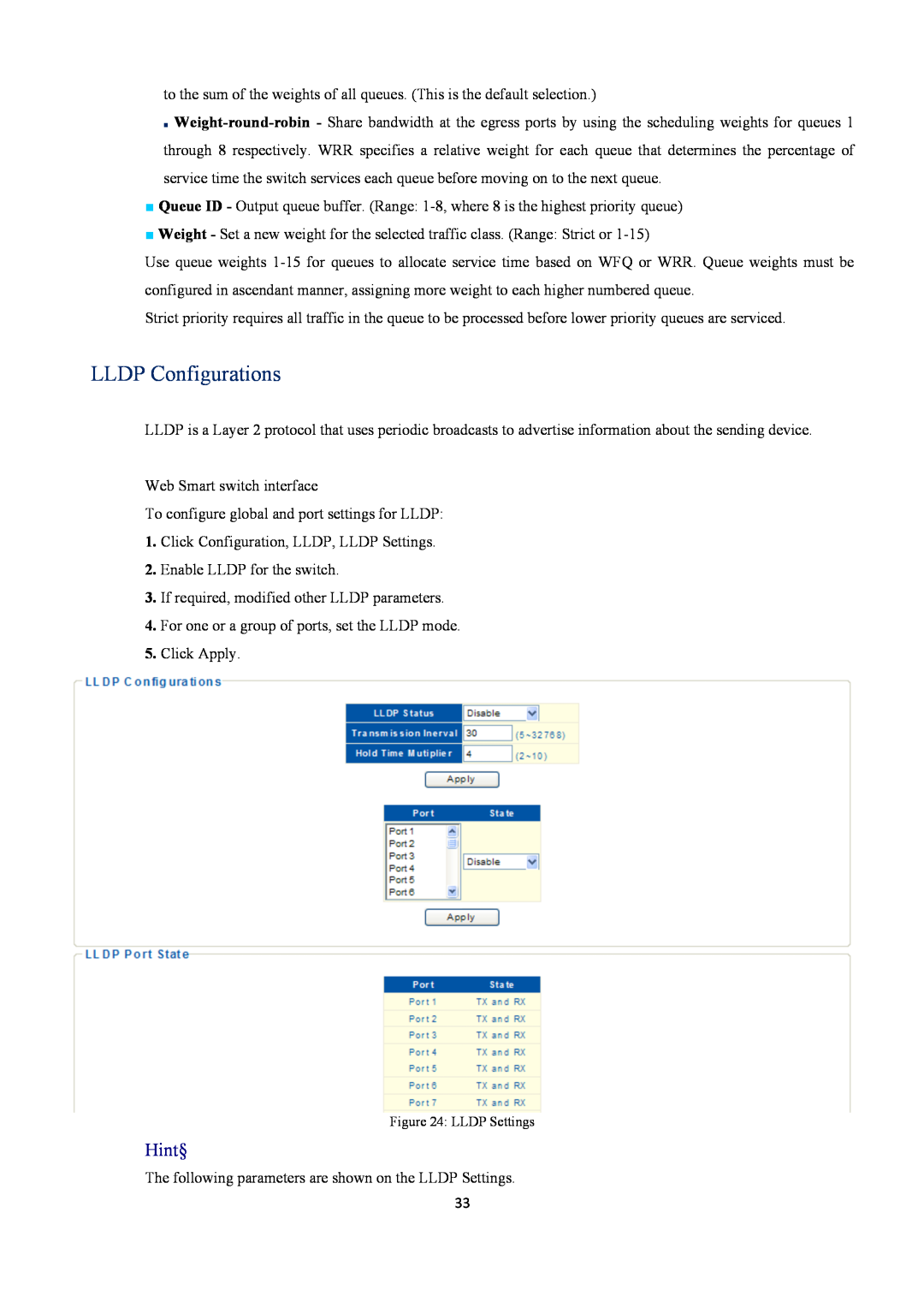 EverFocus ESM316T002R user manual LLDP Configurations, Hint§, LLDP Settings 