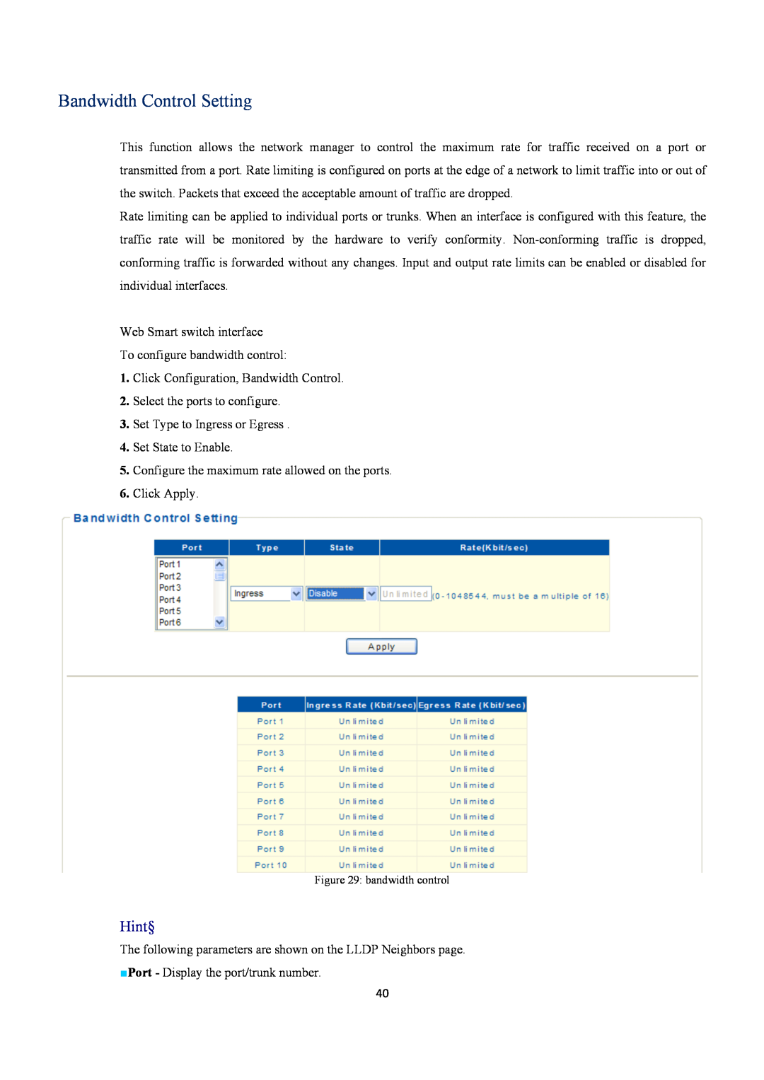 EverFocus ESM316T002R user manual Bandwidth Control Setting, Hint§ 