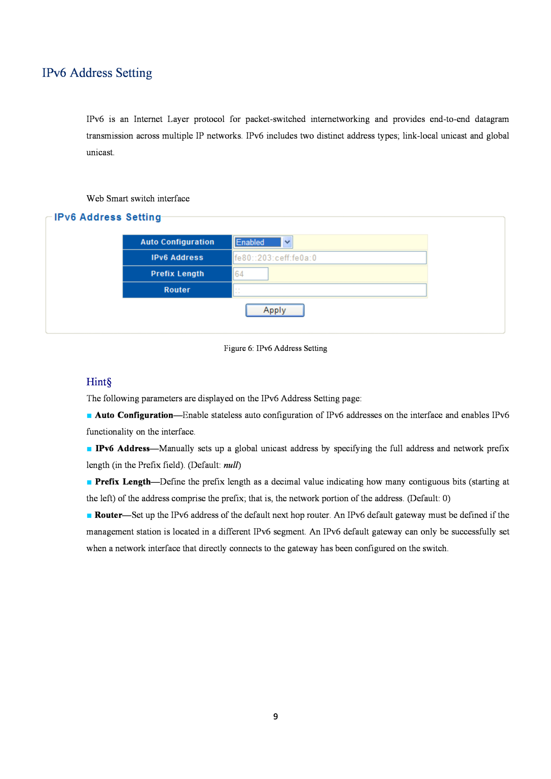 EverFocus ESM316T002R user manual IPv6 Address Setting, Hint§ 