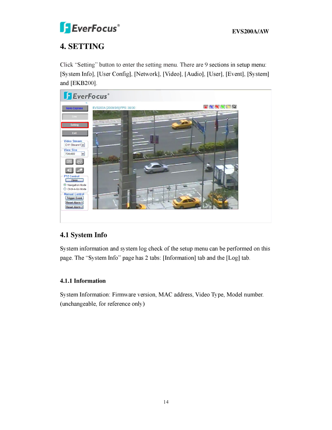 EverFocus EVS200A/AW user manual Setting, Information 