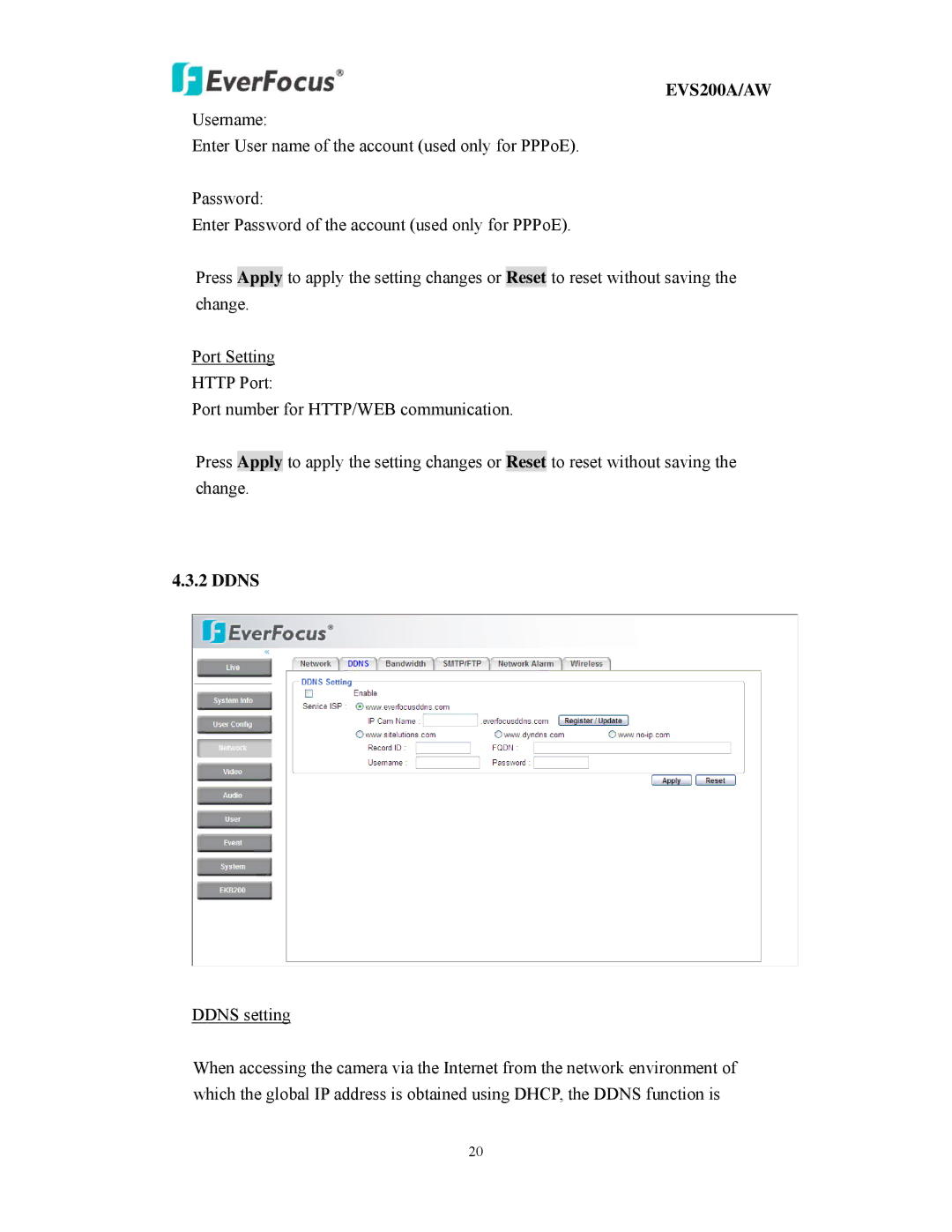 EverFocus EVS200A/AW user manual Ddns 