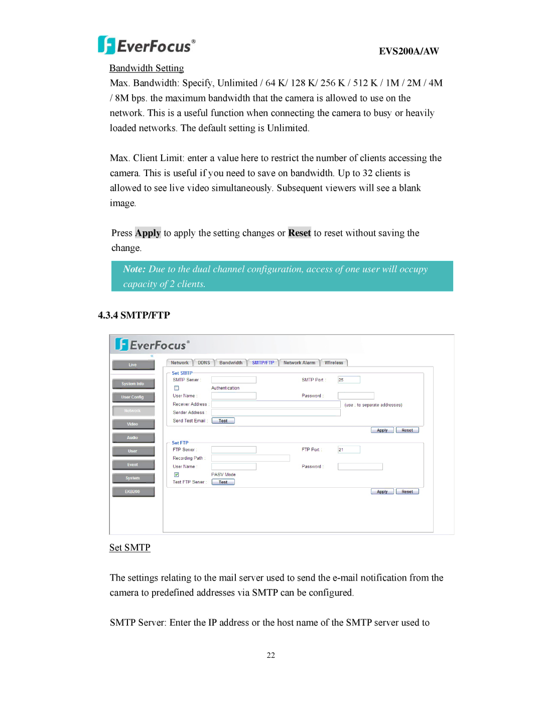 EverFocus EVS200A/AW user manual Smtp/Ftp 