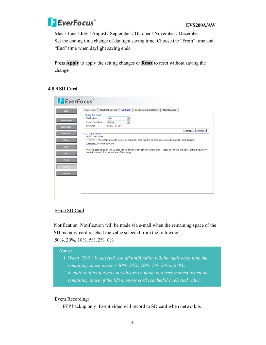 EverFocus EVS200A/AW user manual SD Card 