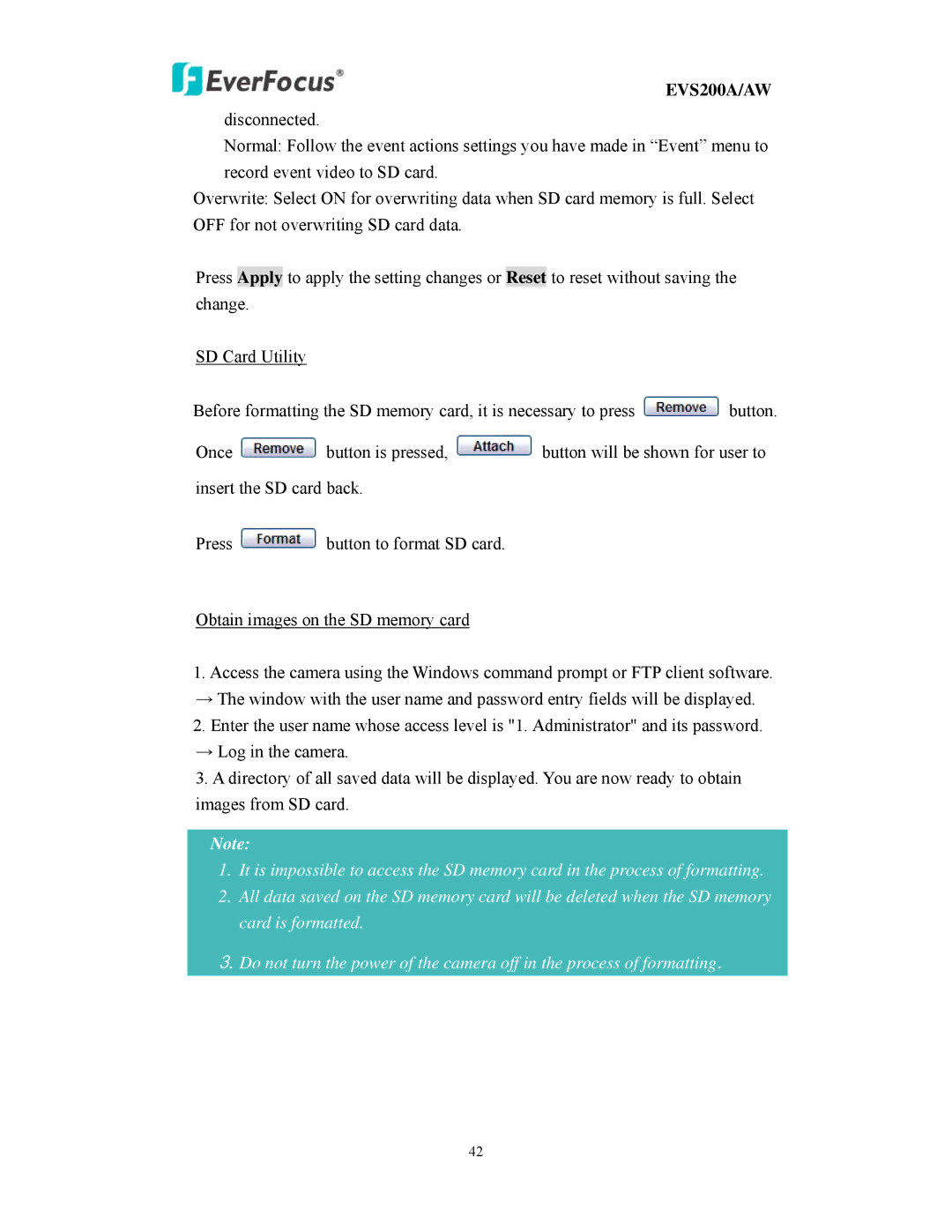 EverFocus EVS200A/AW user manual 