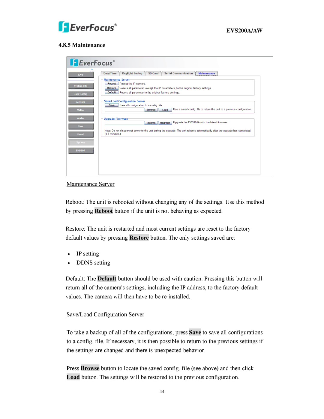 EverFocus EVS200A/AW user manual Maintenance 