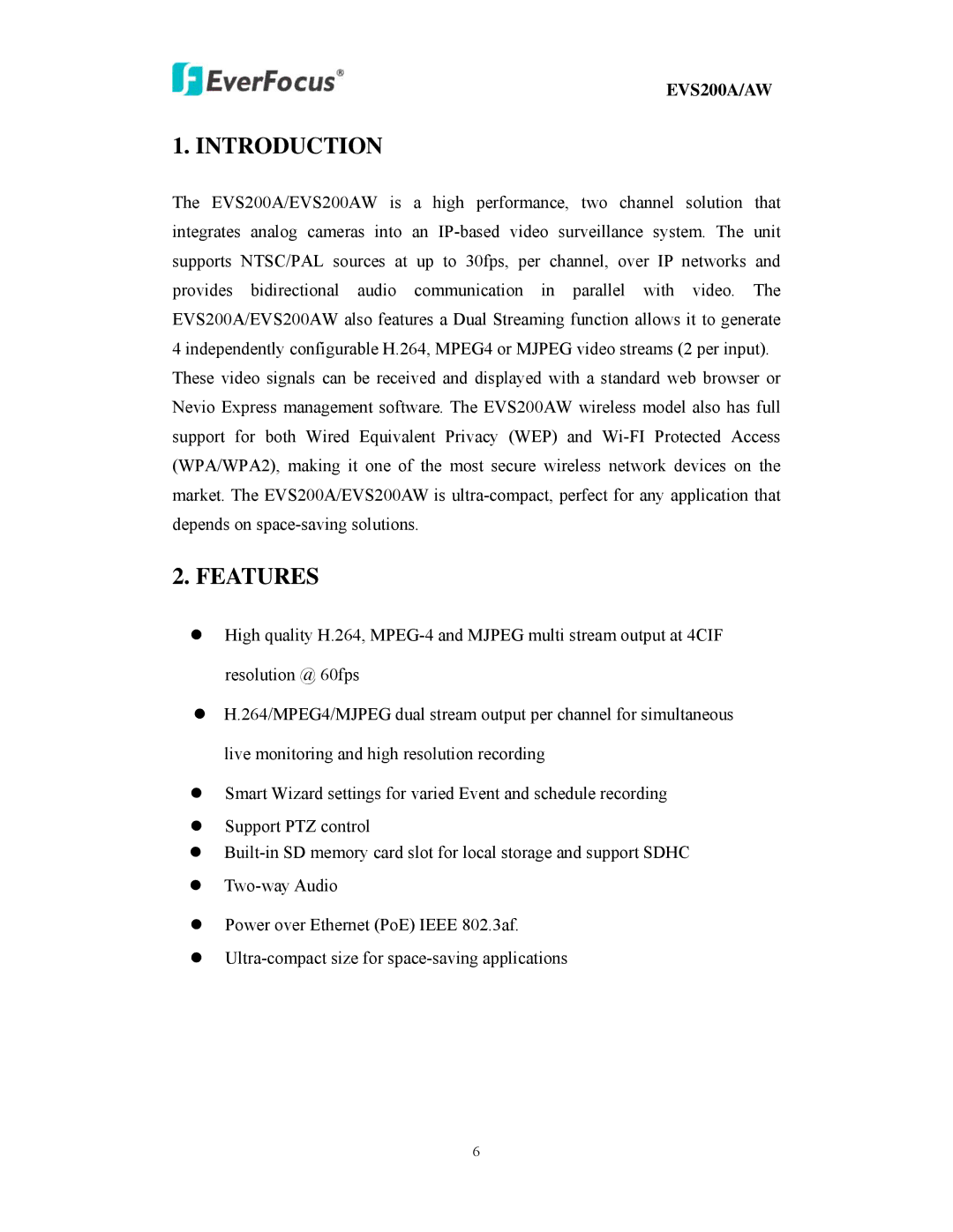 EverFocus EVS200A/AW user manual Introduction 