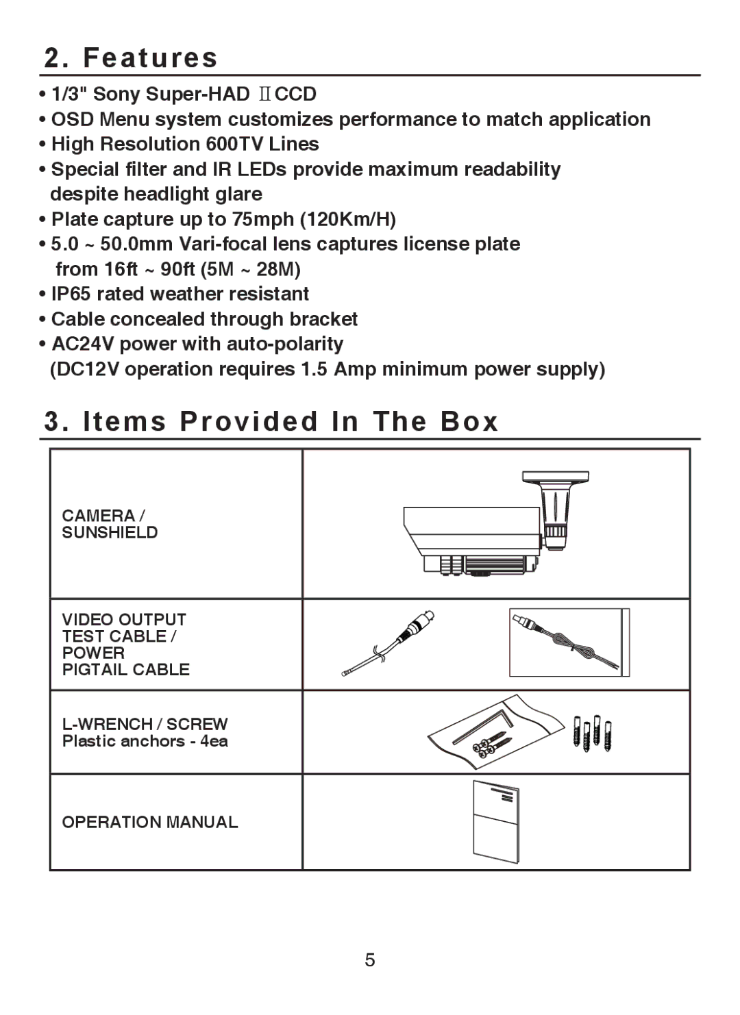 EverFocus EZ-PLATECAM2 operation manual Features, Items Provided In The Box 