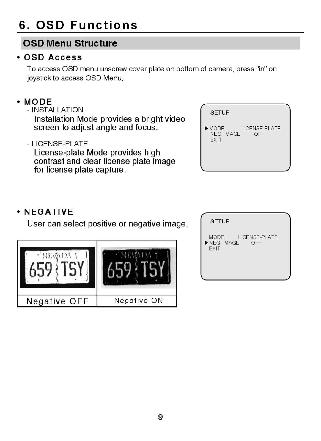 EverFocus EZ-PLATECAM2 operation manual OSD Functions, OSD Menu Structure 