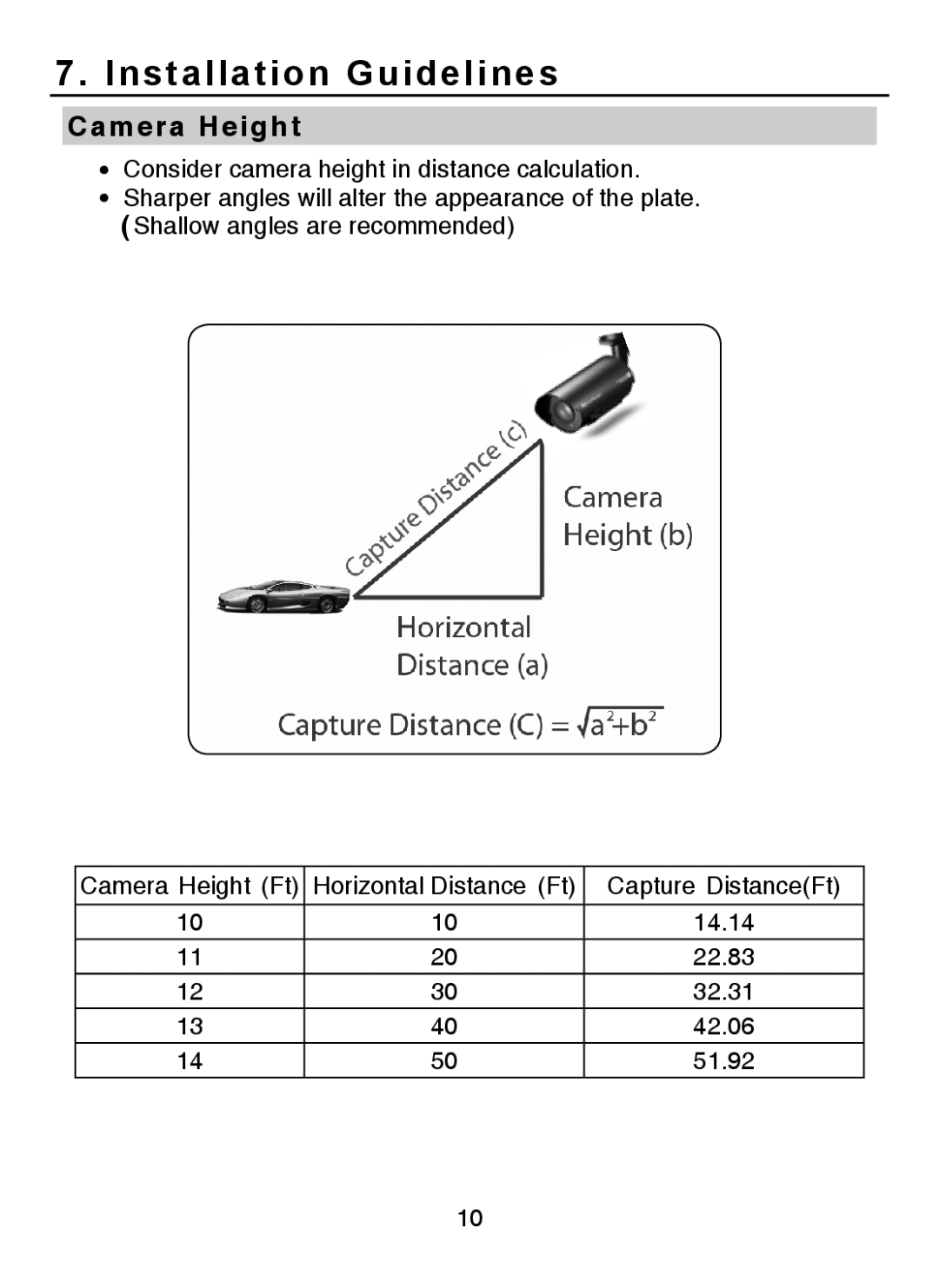 EverFocus EZ-PLATECAM2 operation manual Installation Guidelines, Camera Height 