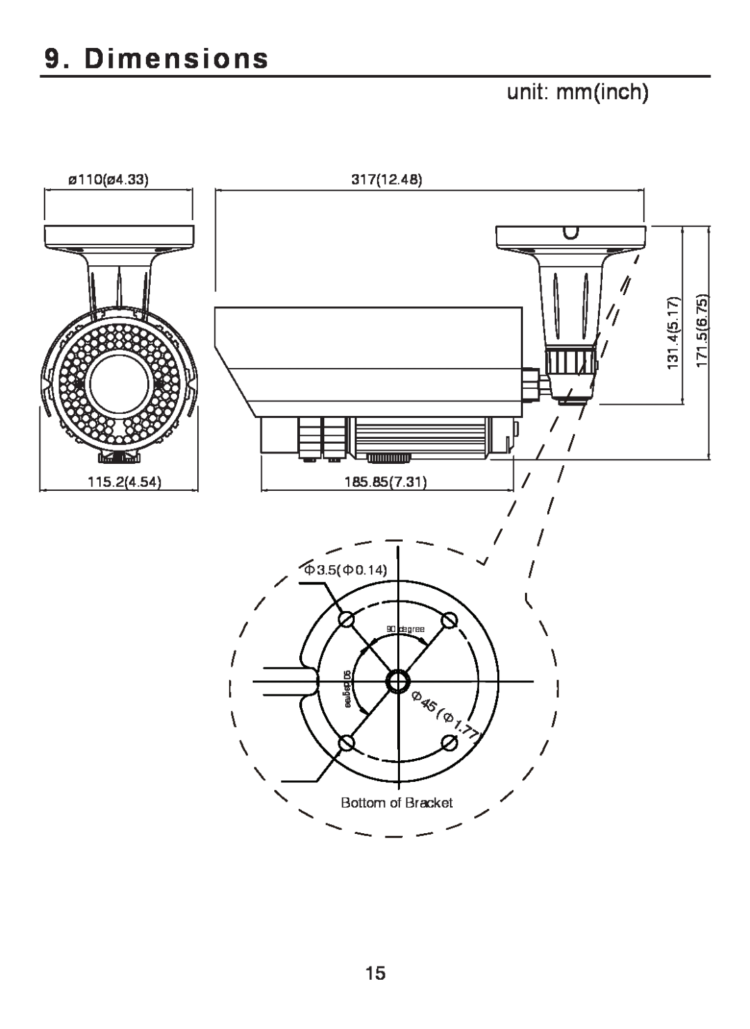 EverFocus EZ-PLATECAM2 operation manual Dimensions, unit mminch, Ф3.5Ф0.14, degree 