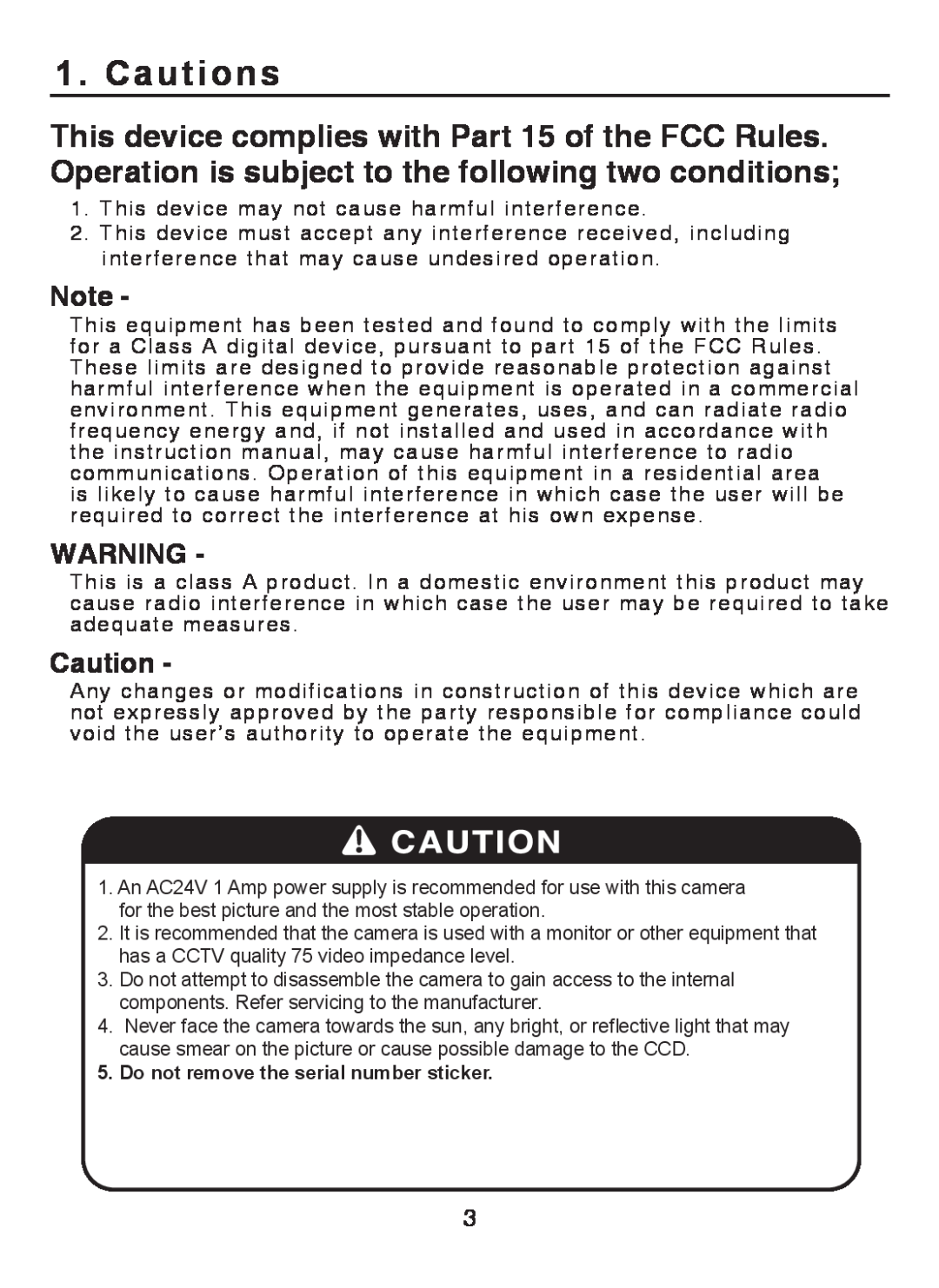EverFocus EZ-PLATECAM2 operation manual Cautions 