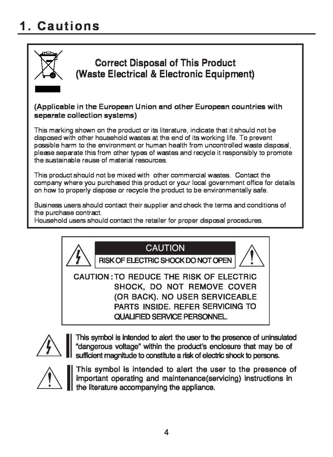 EverFocus EZ-PLATECAM2 operation manual Correct Disposal of This Product, Waste Electrical & Electronic Equipment, Cautions 