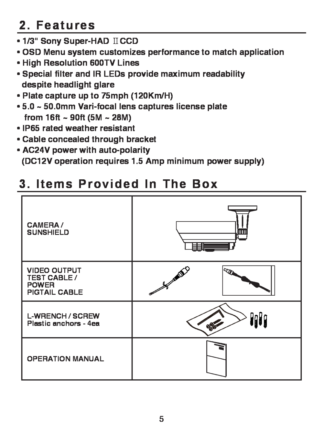 EverFocus EZ-PLATECAM2 operation manual Features, Items Provided In The Box 