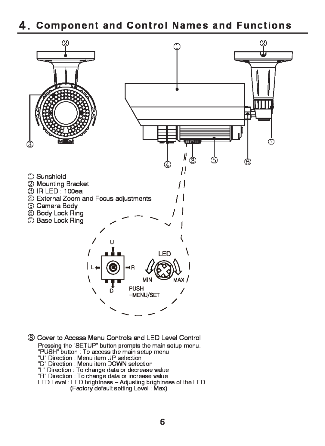 EverFocus EZ-PLATECAM2 operation manual Component and Control Names and Functions, ④ ⑧ ⑤⑥ 