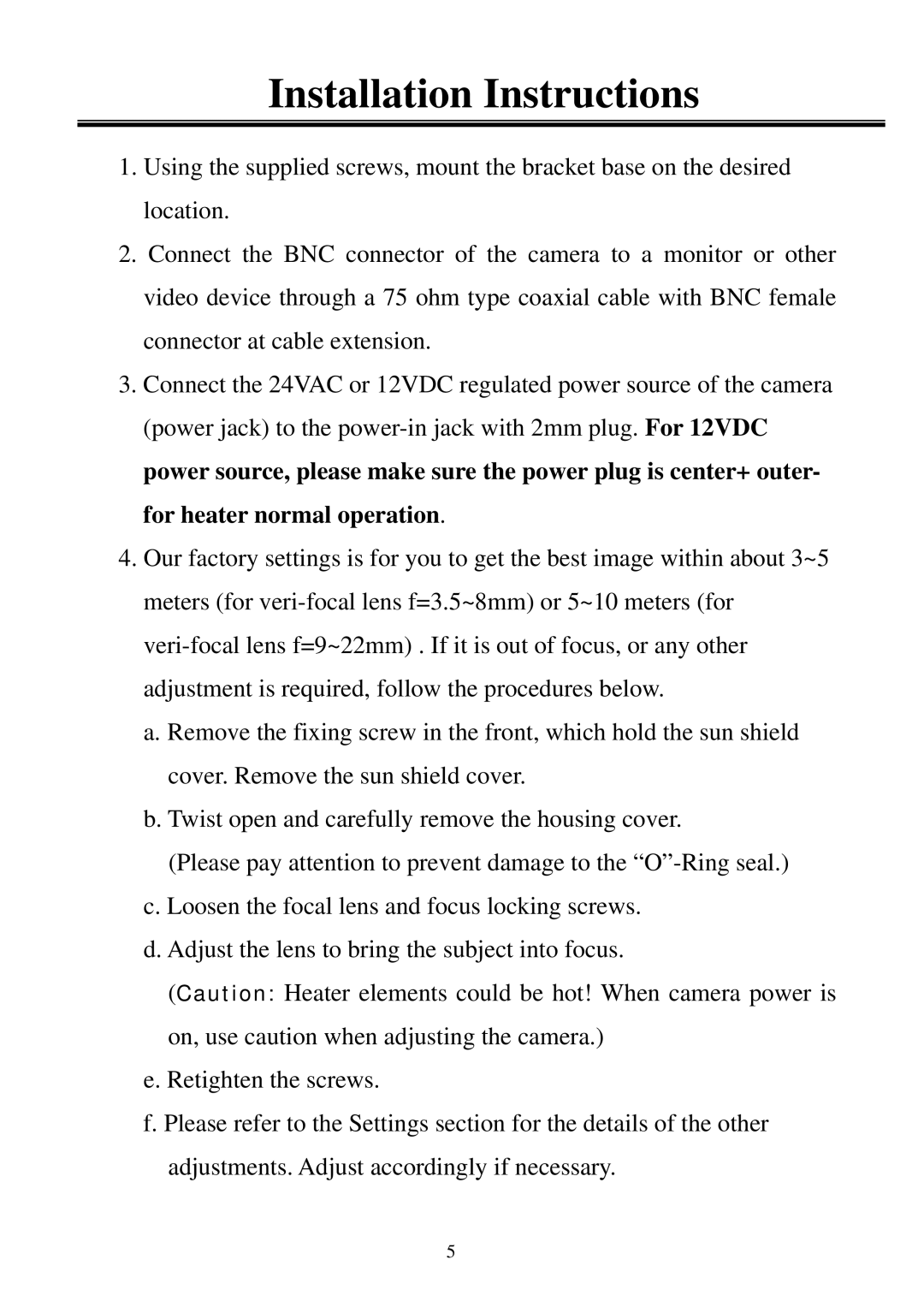 EverFocus EZ180 user manual Installation Instructions 