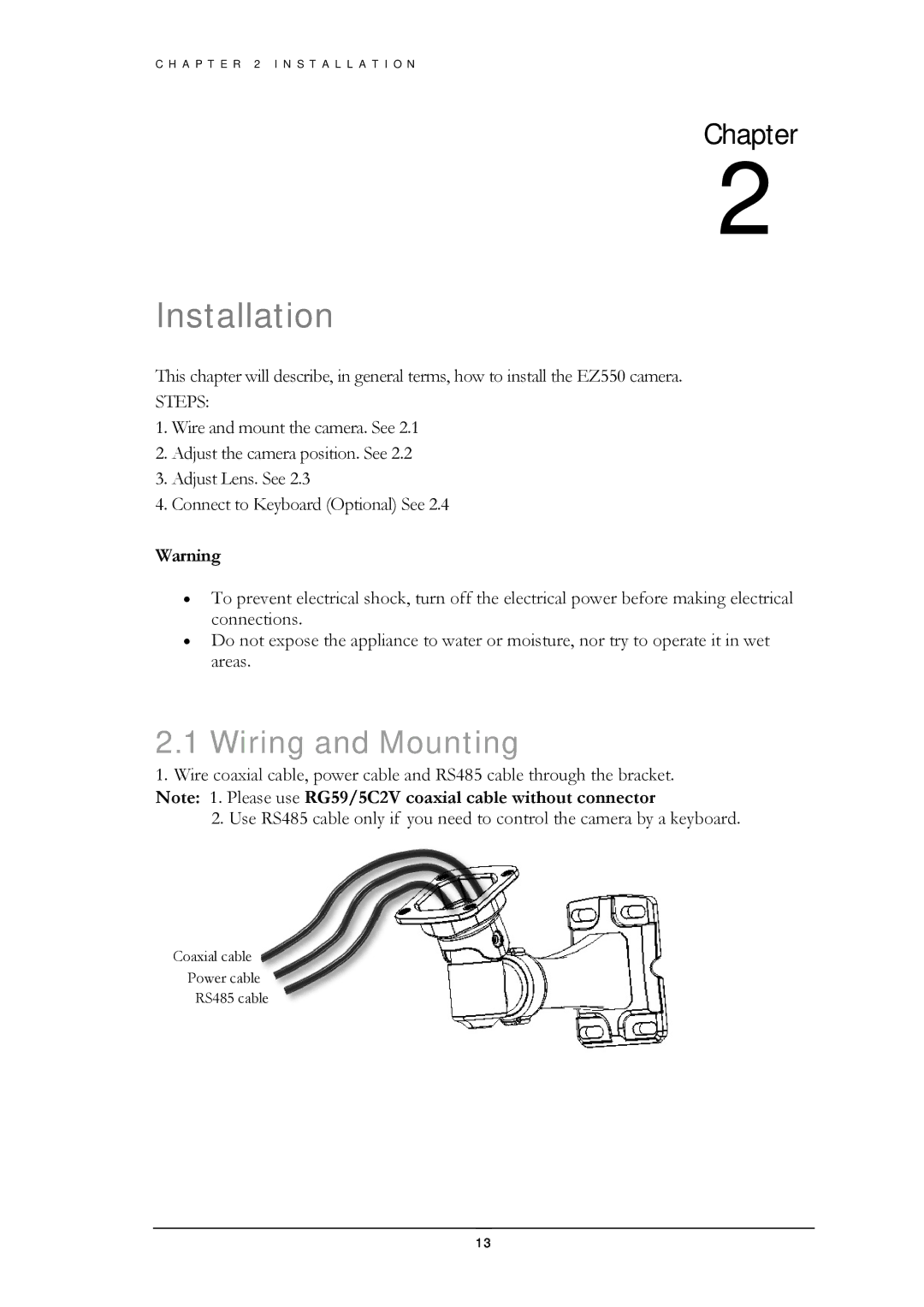 EverFocus EZ550 manual Installation, Wiring and Mounting 