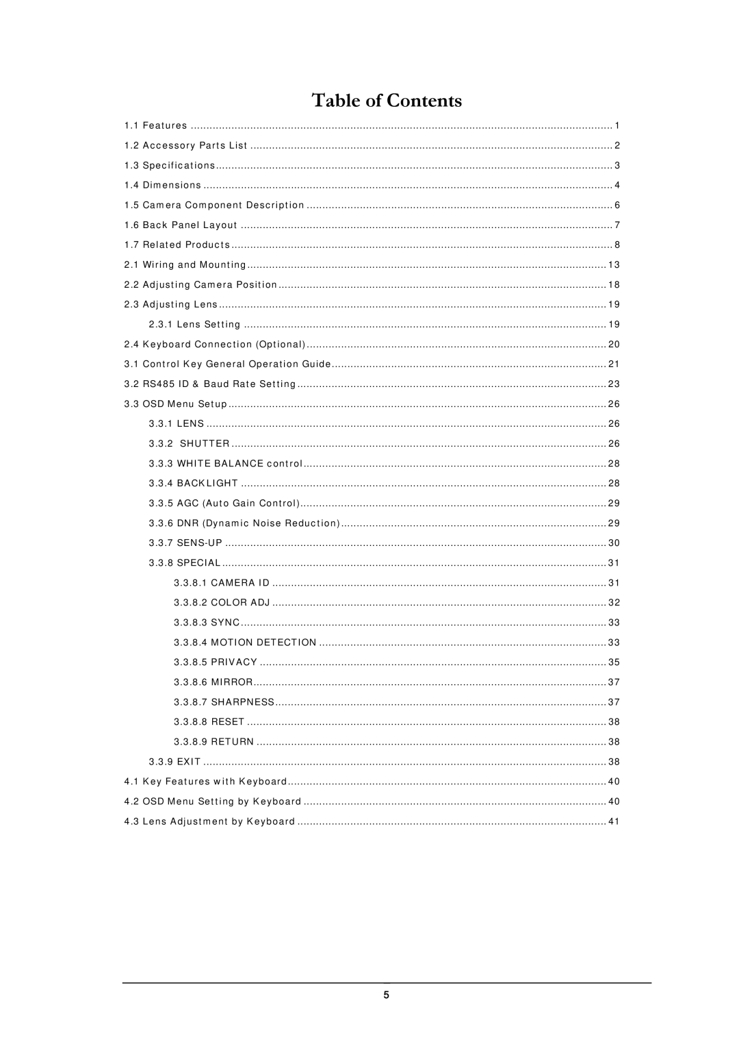 EverFocus EZ550 manual Table of Contents 