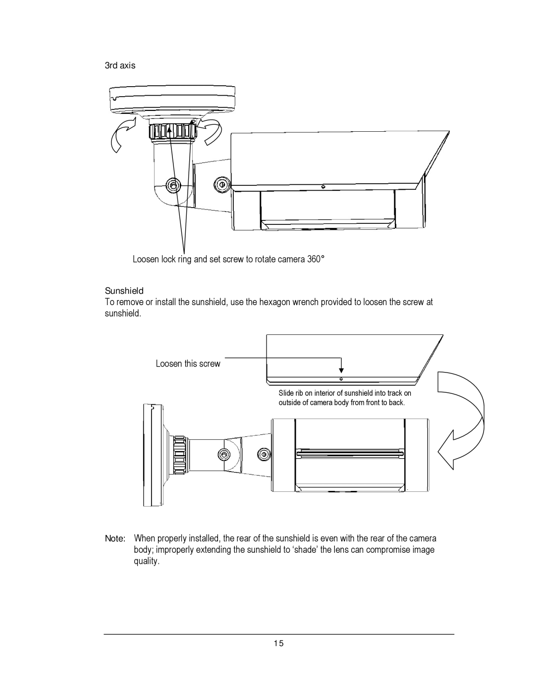 EverFocus EZ610 manual 3rd axis, Sunshield 