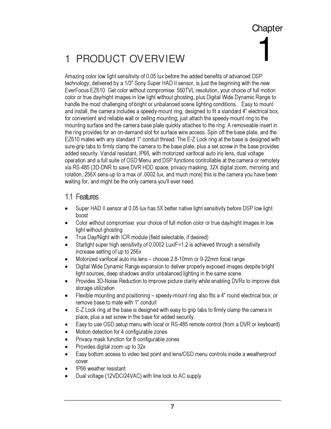 EverFocus EZ610 manual Product Overview, Features 