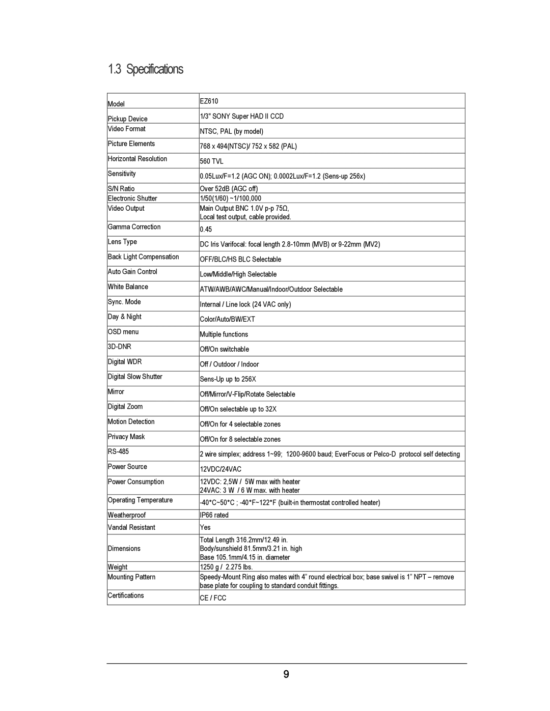 EverFocus EZ610 manual Specifications, 3D-DNR 