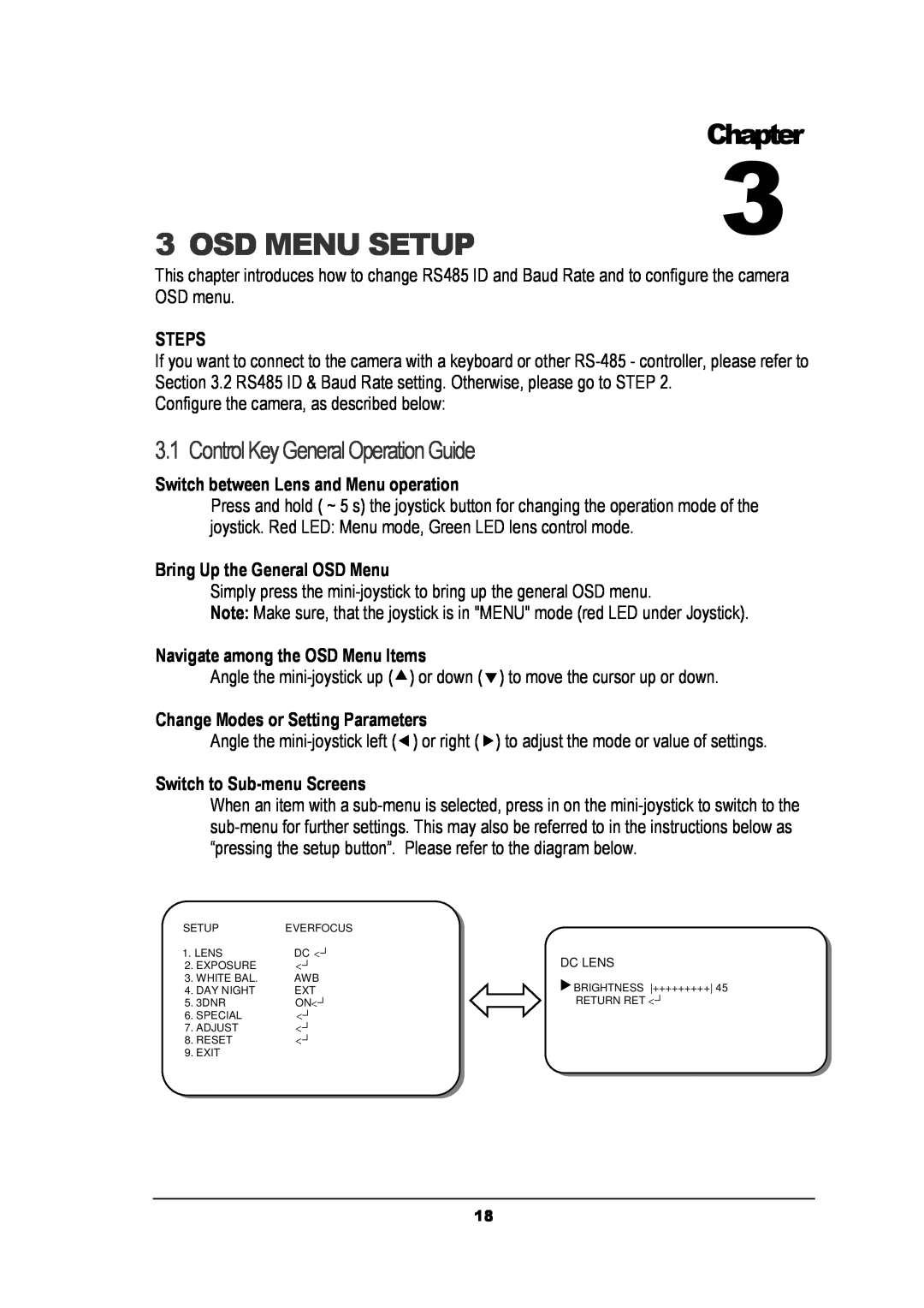 EverFocus EZ630 manual Osd Menu Setup, Control Key General Operation Guide, Chapter 