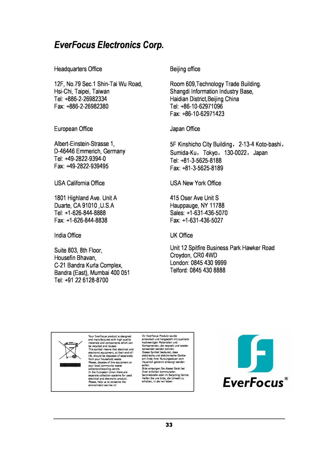 EverFocus EZ630 manual EverFocus Electronics Corp 